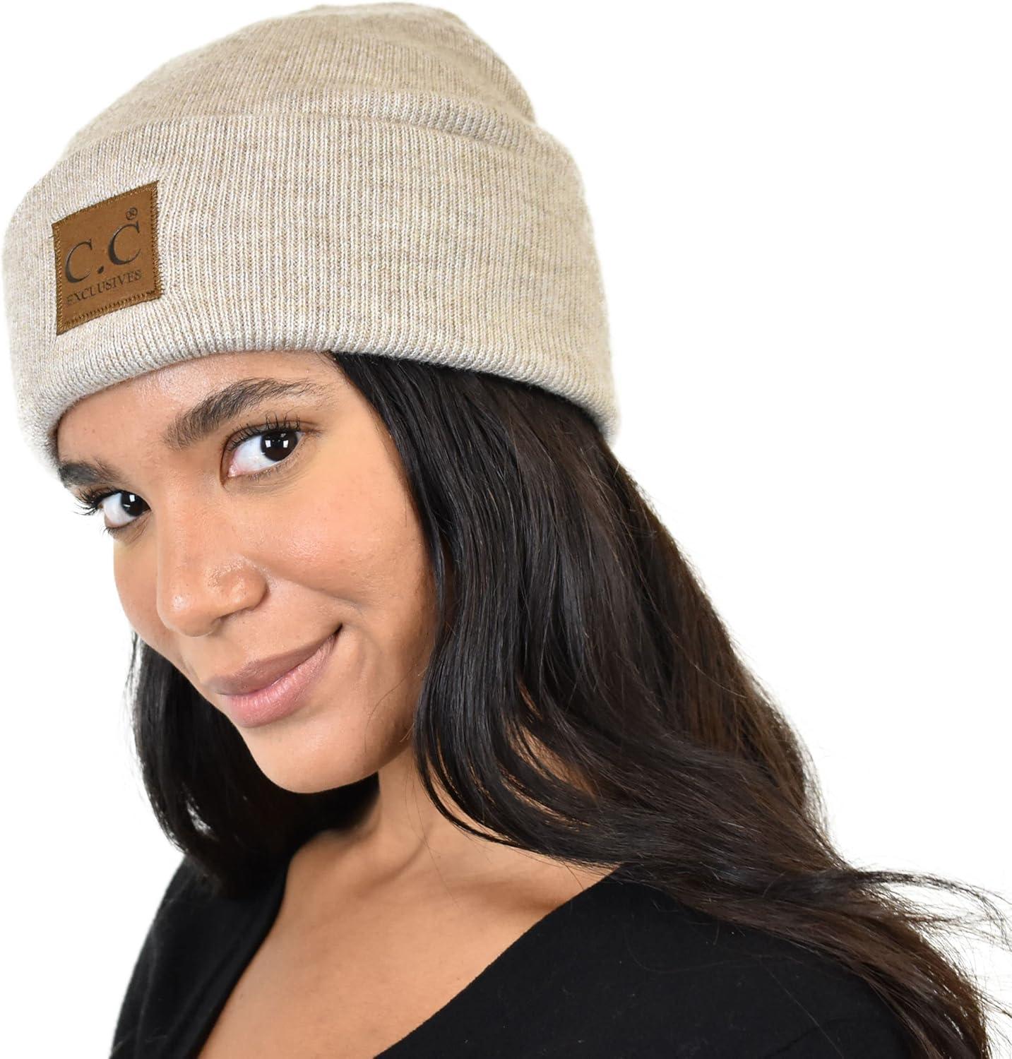 imageCC Unisex Soft Warm Acrylic Knit Cuffed Recycled Yarn BeanieHeather Beige