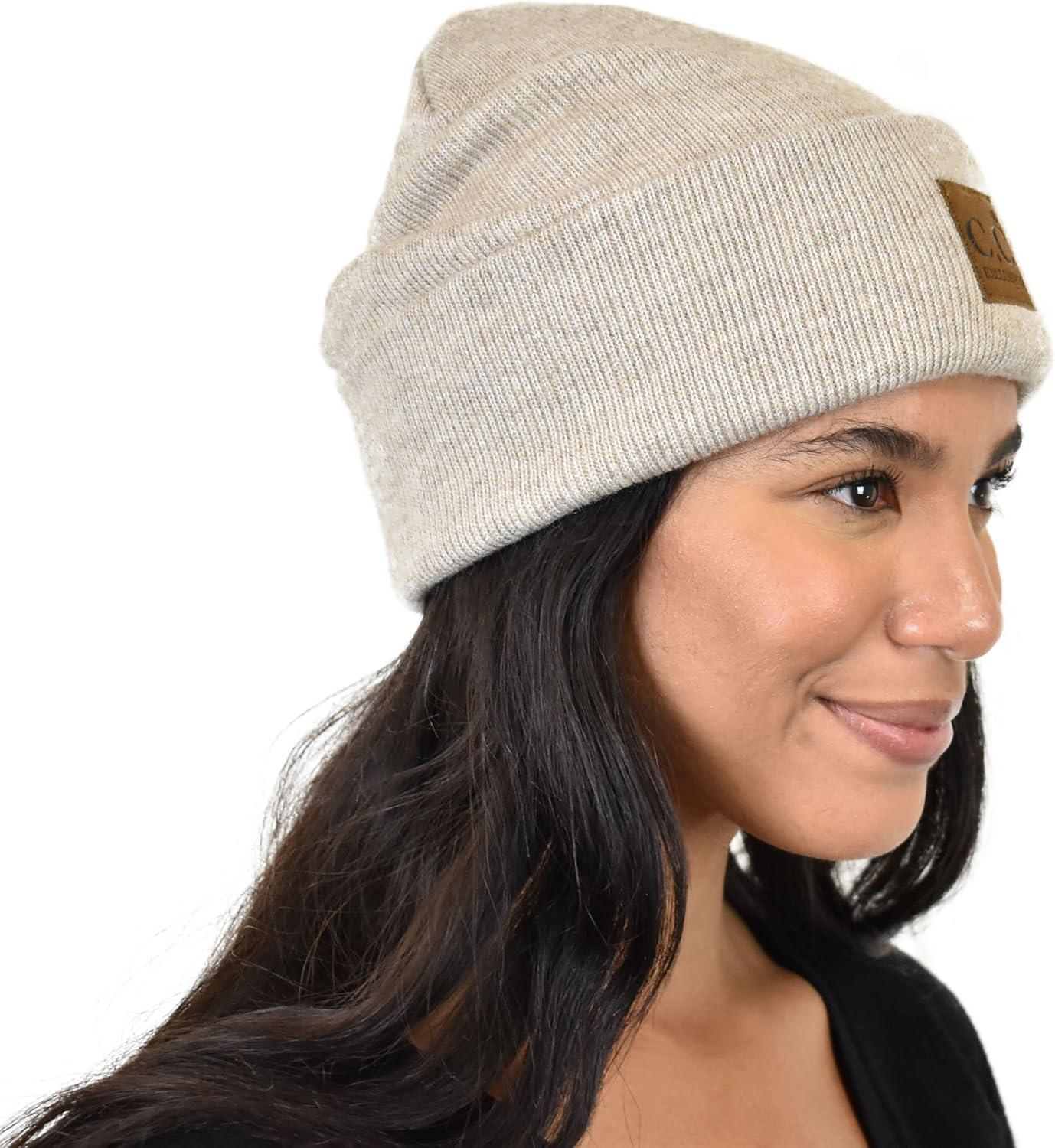 imageCC Unisex Soft Warm Acrylic Knit Cuffed Recycled Yarn BeanieHeather Beige