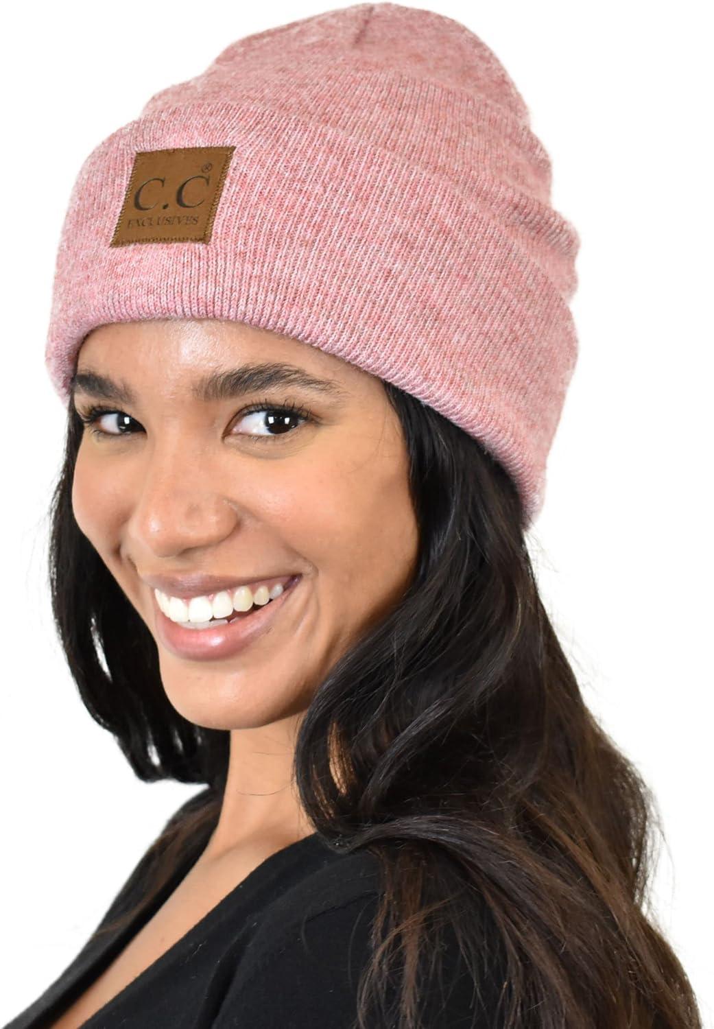 imageCC Unisex Soft Warm Acrylic Knit Cuffed Recycled Yarn BeanieHeather Bubble Berry