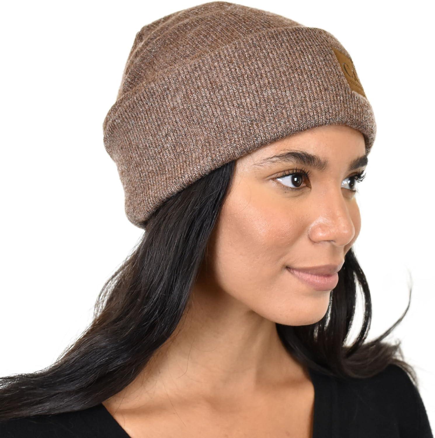 imageCC Unisex Soft Warm Acrylic Knit Cuffed Recycled Yarn BeanieHeather Cacao