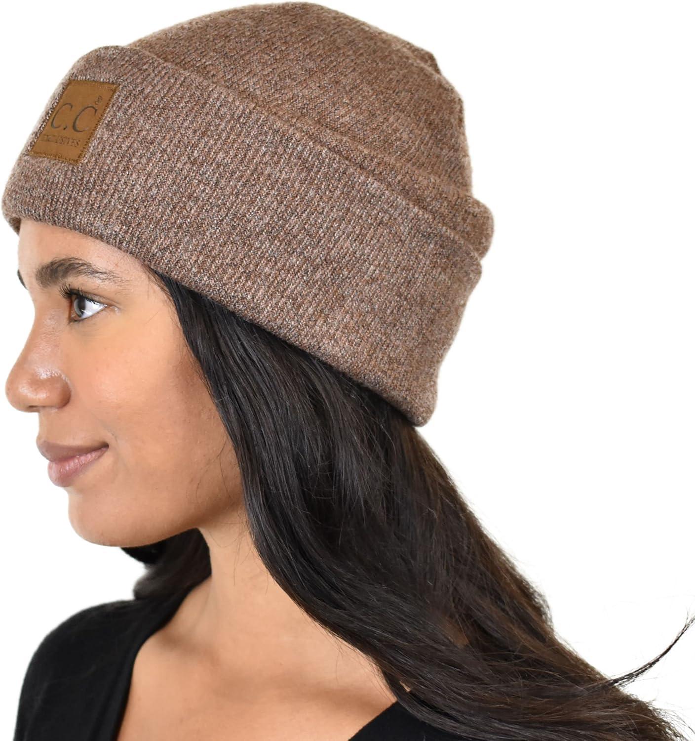 imageCC Unisex Soft Warm Acrylic Knit Cuffed Recycled Yarn BeanieHeather Cacao