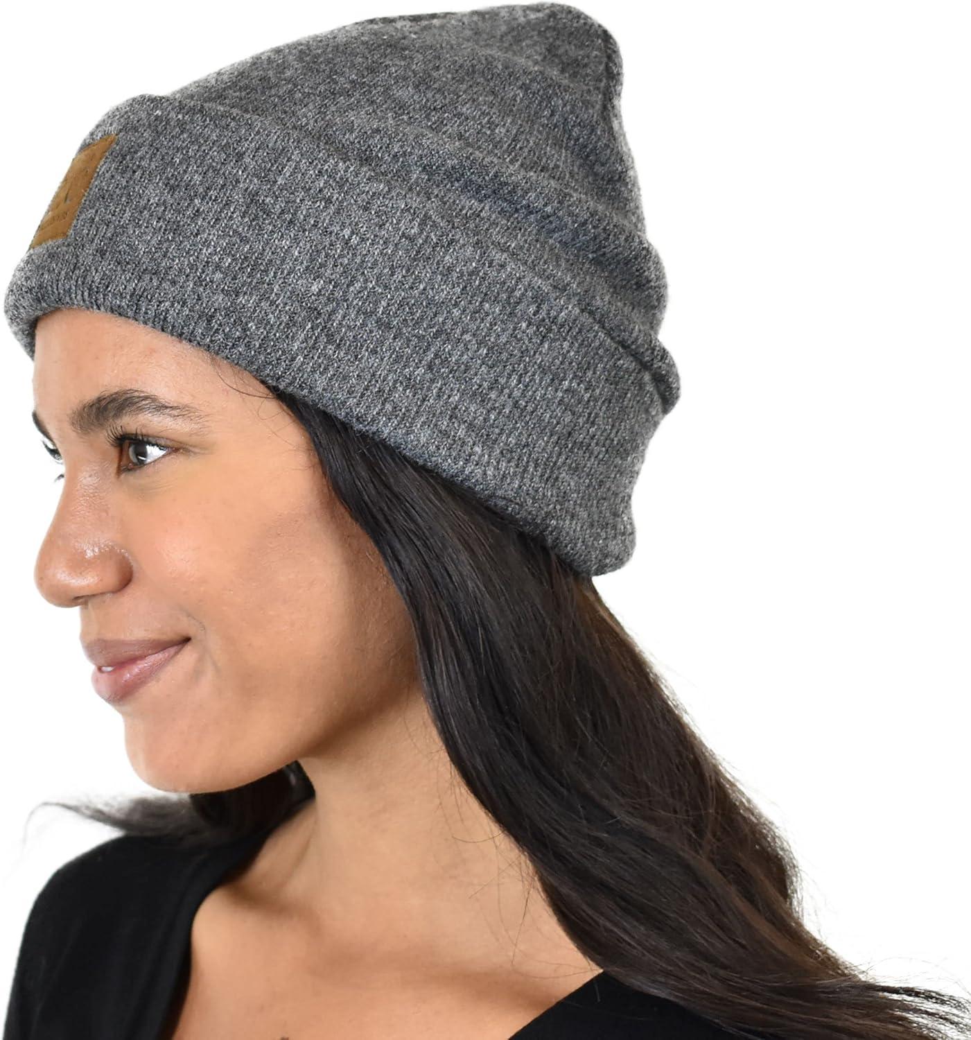 imageCC Unisex Soft Warm Acrylic Knit Cuffed Recycled Yarn BeanieHeather Charcoal