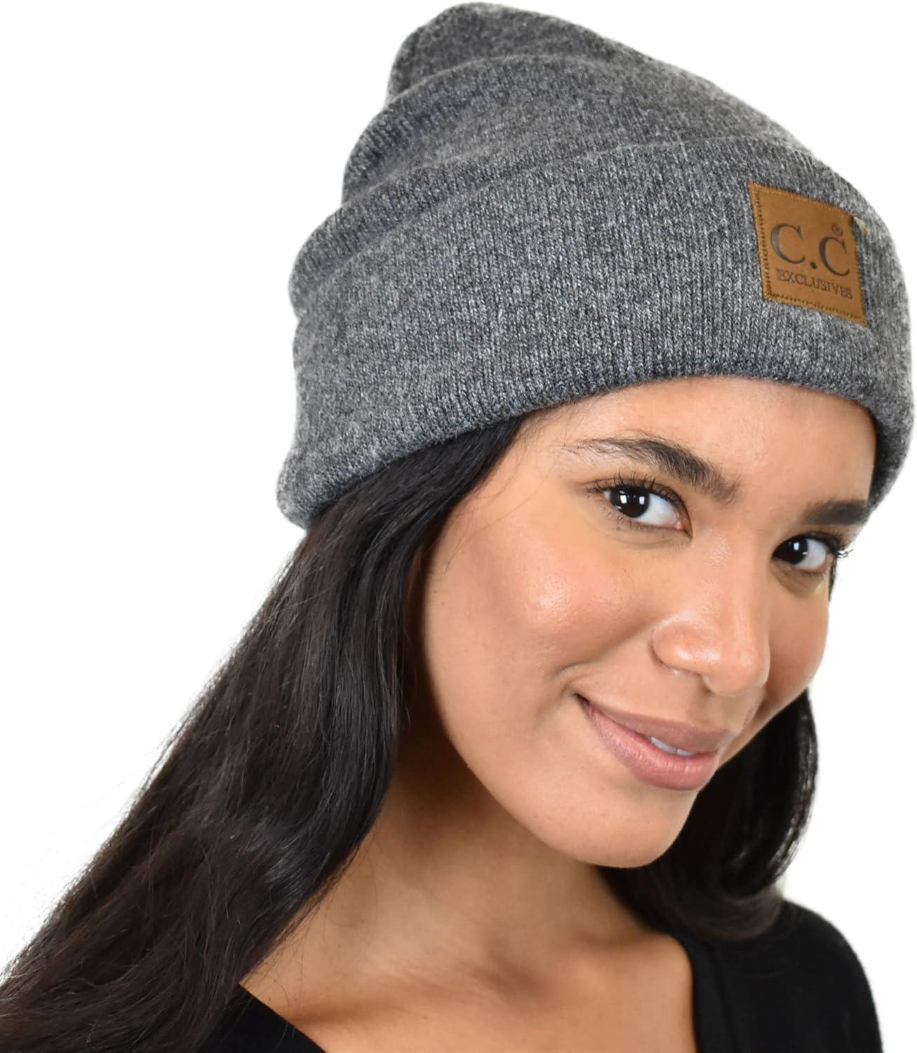 imageCC Unisex Soft Warm Acrylic Knit Cuffed Recycled Yarn BeanieHeather Charcoal