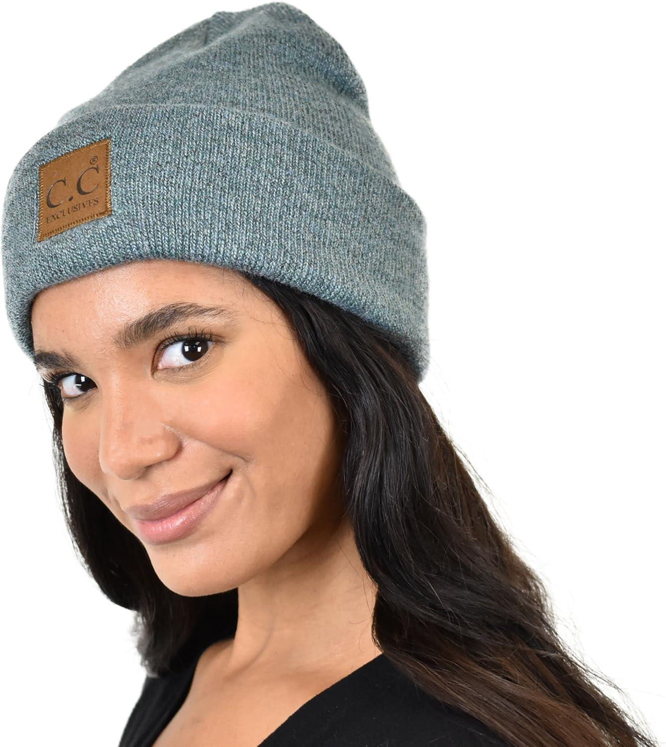 imageCC Unisex Soft Warm Acrylic Knit Cuffed Recycled Yarn BeanieHeather Forest
