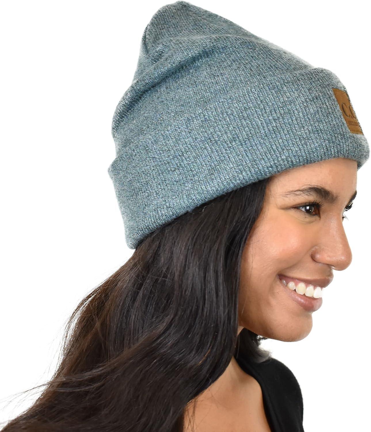 imageCC Unisex Soft Warm Acrylic Knit Cuffed Recycled Yarn BeanieHeather Forest