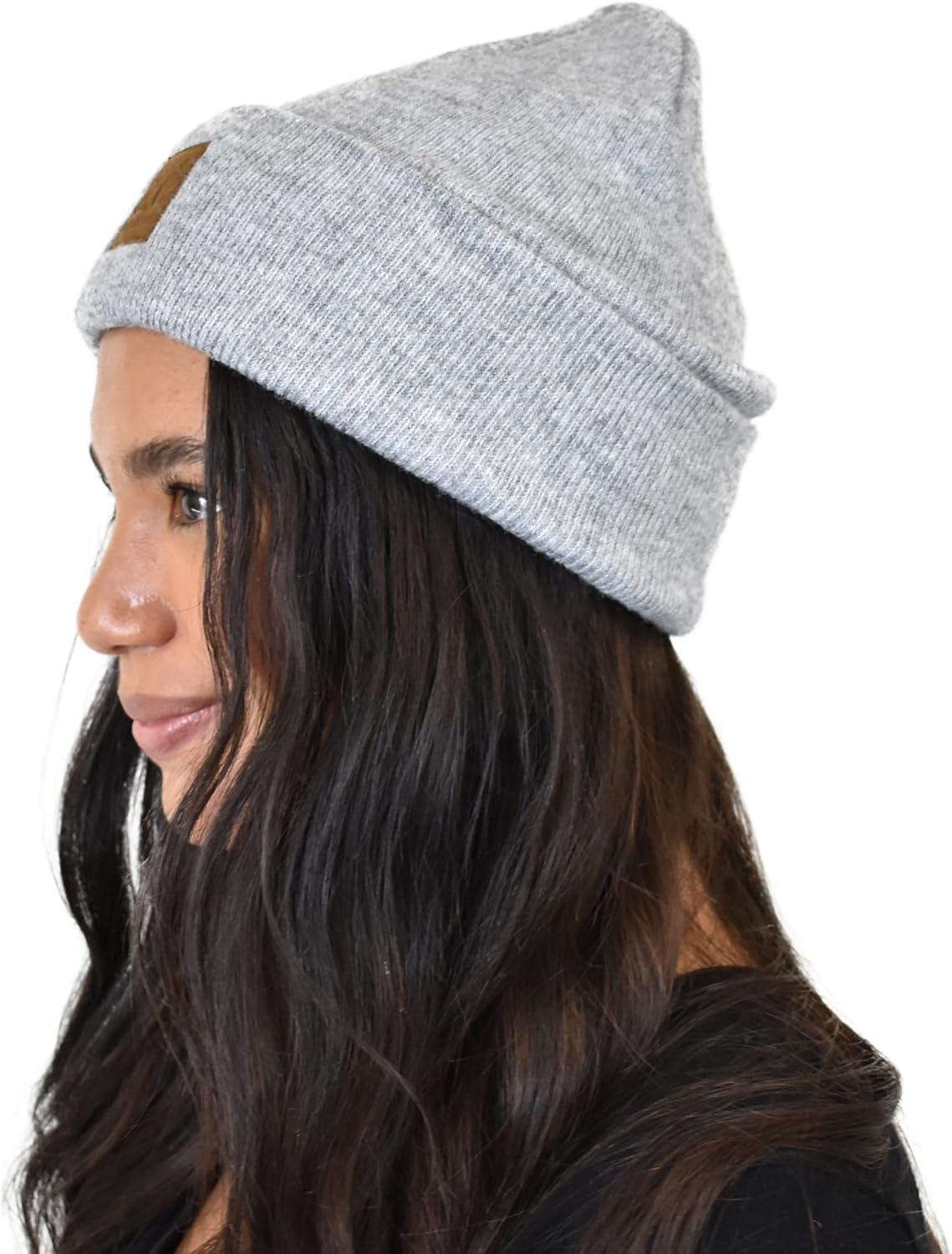 imageCC Unisex Soft Warm Acrylic Knit Cuffed Recycled Yarn BeanieHeather Lt Melangie