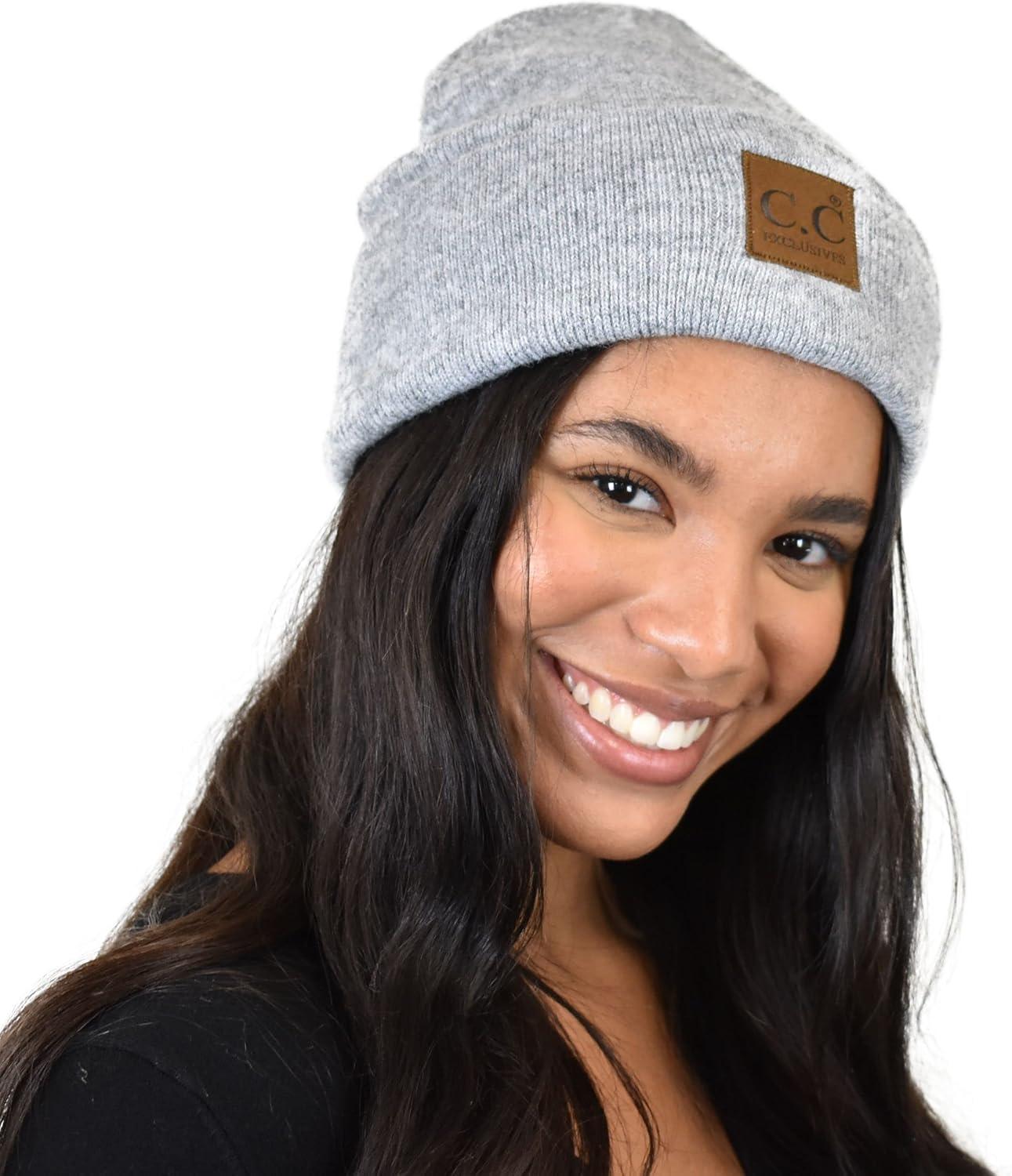 imageCC Unisex Soft Warm Acrylic Knit Cuffed Recycled Yarn BeanieHeather Lt Melangie