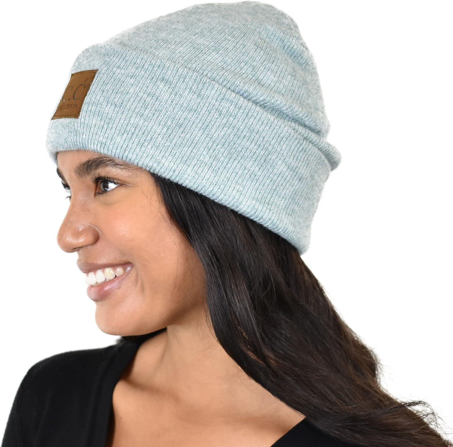 imageCC Unisex Soft Warm Acrylic Knit Cuffed Recycled Yarn BeanieHeather Mint