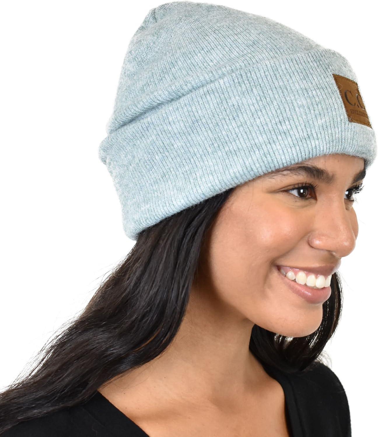 imageCC Unisex Soft Warm Acrylic Knit Cuffed Recycled Yarn BeanieHeather Mint
