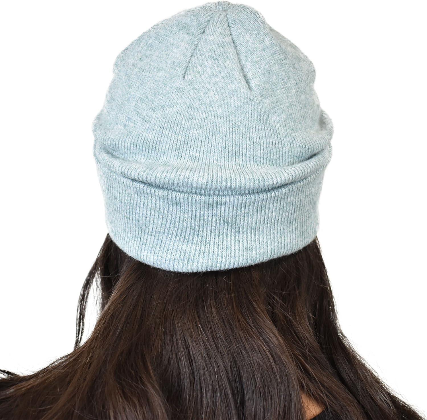 imageCC Unisex Soft Warm Acrylic Knit Cuffed Recycled Yarn BeanieHeather Mint