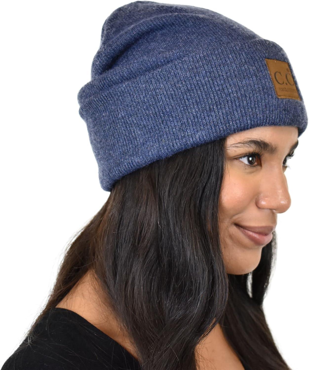 imageCC Unisex Soft Warm Acrylic Knit Cuffed Recycled Yarn BeanieHeather Navy