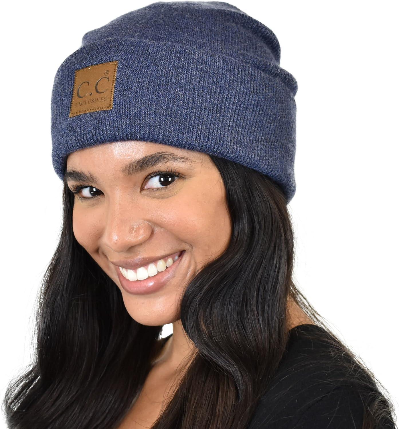 imageCC Unisex Soft Warm Acrylic Knit Cuffed Recycled Yarn BeanieHeather Navy