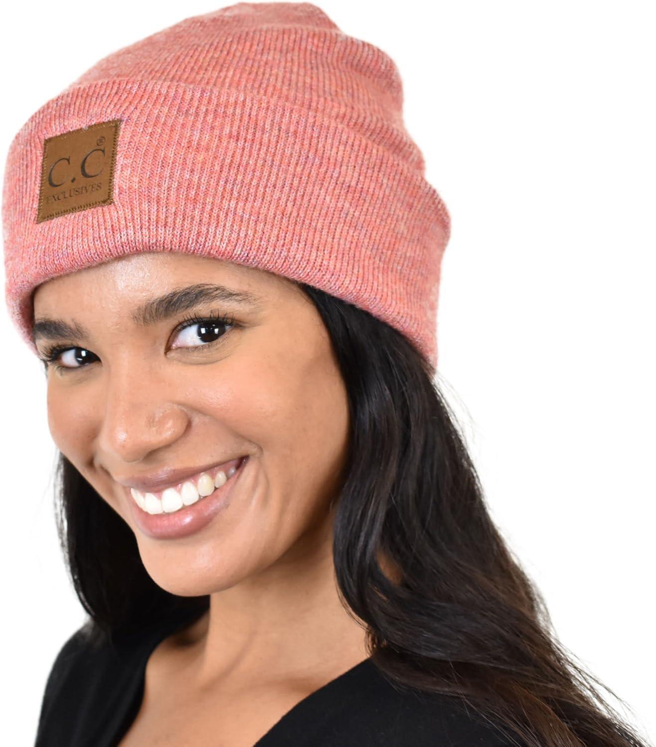 imageCC Unisex Soft Warm Acrylic Knit Cuffed Recycled Yarn BeanieHeather Strawberry