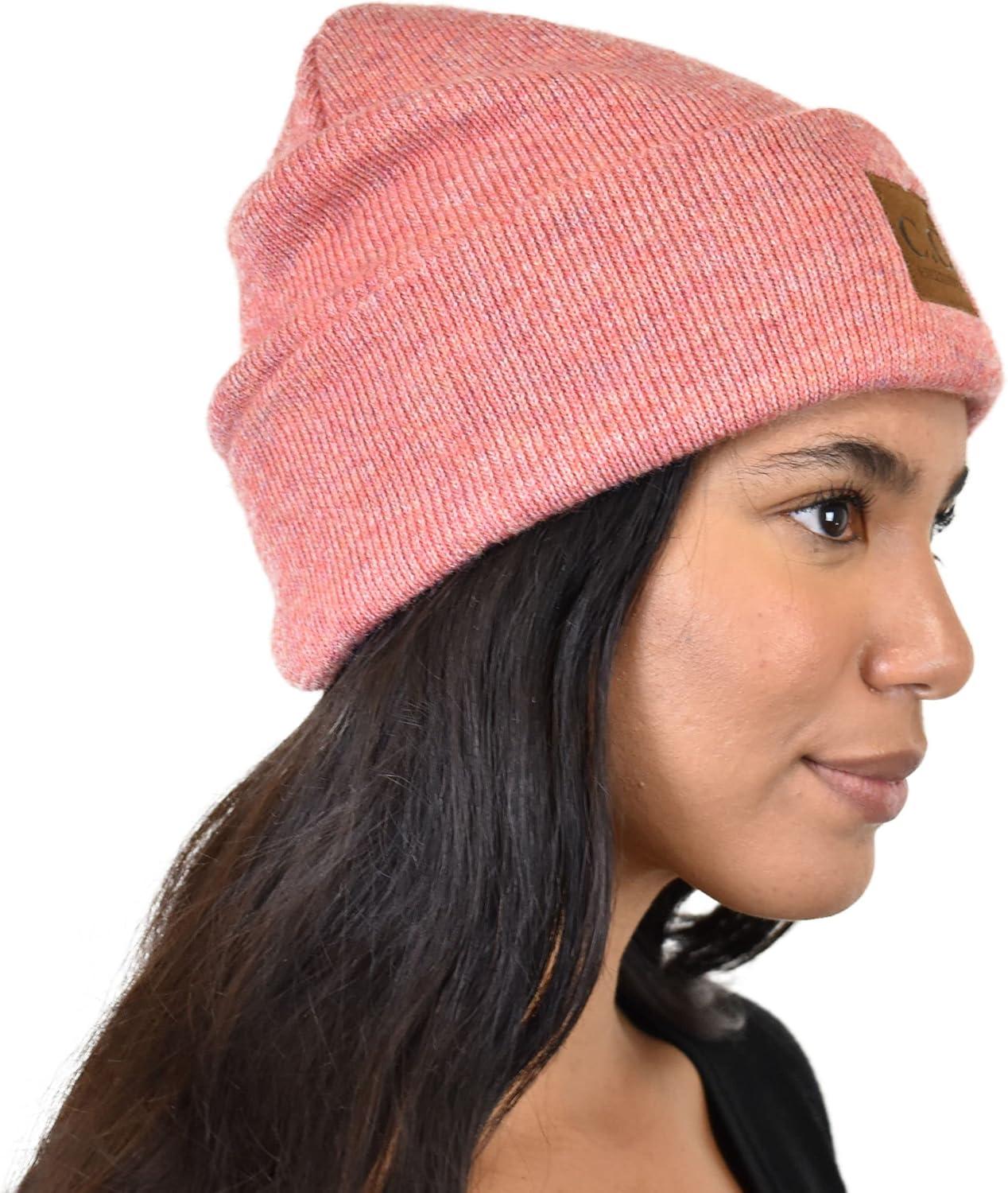 imageCC Unisex Soft Warm Acrylic Knit Cuffed Recycled Yarn BeanieHeather Strawberry