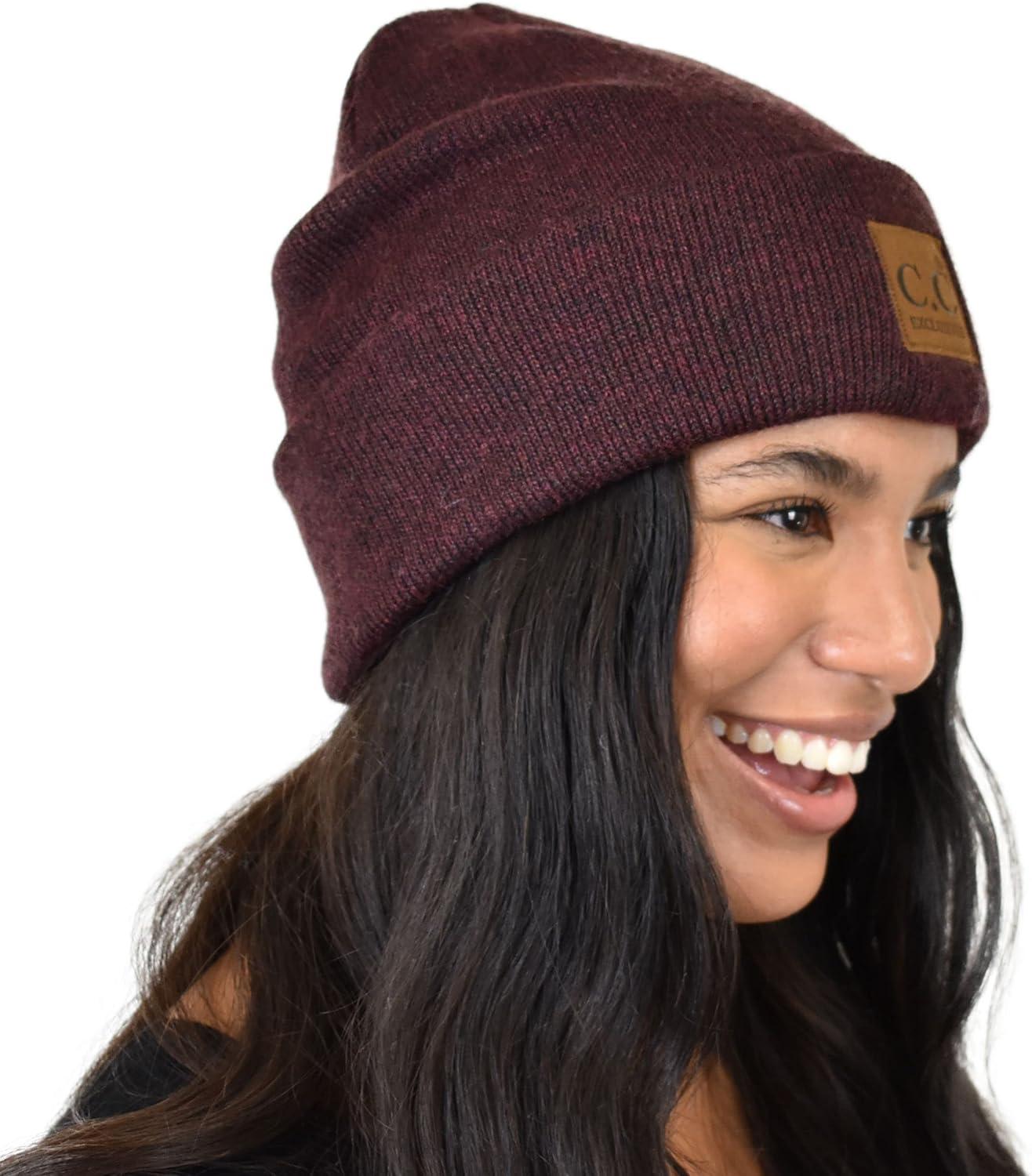 imageCC Unisex Soft Warm Acrylic Knit Cuffed Recycled Yarn BeanieHeather Wine