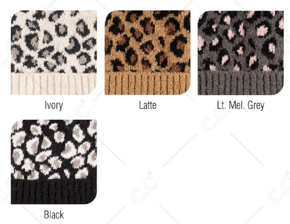 imageCC Unisex Warm Soft Knit Pom Beanie HatLeopard Print Ivory
