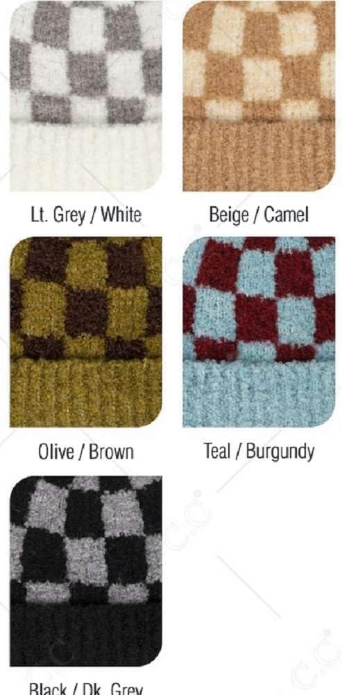 imageCC Unisex Warm Soft Recycled Yarn Skully BeanieCheckered BlackDark Gray