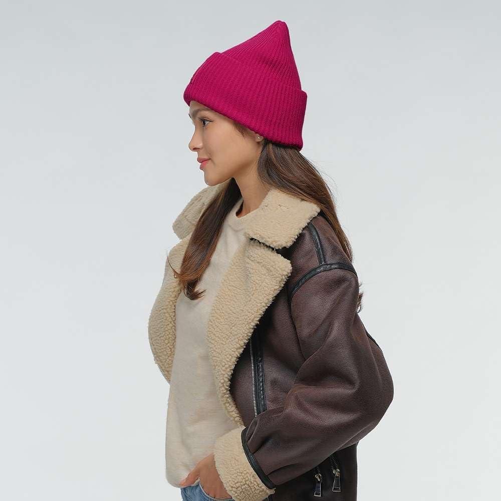 imageCC Unisex Winter Thick Knit Plain Cuff Skull Cap Beanie HatHot Pink