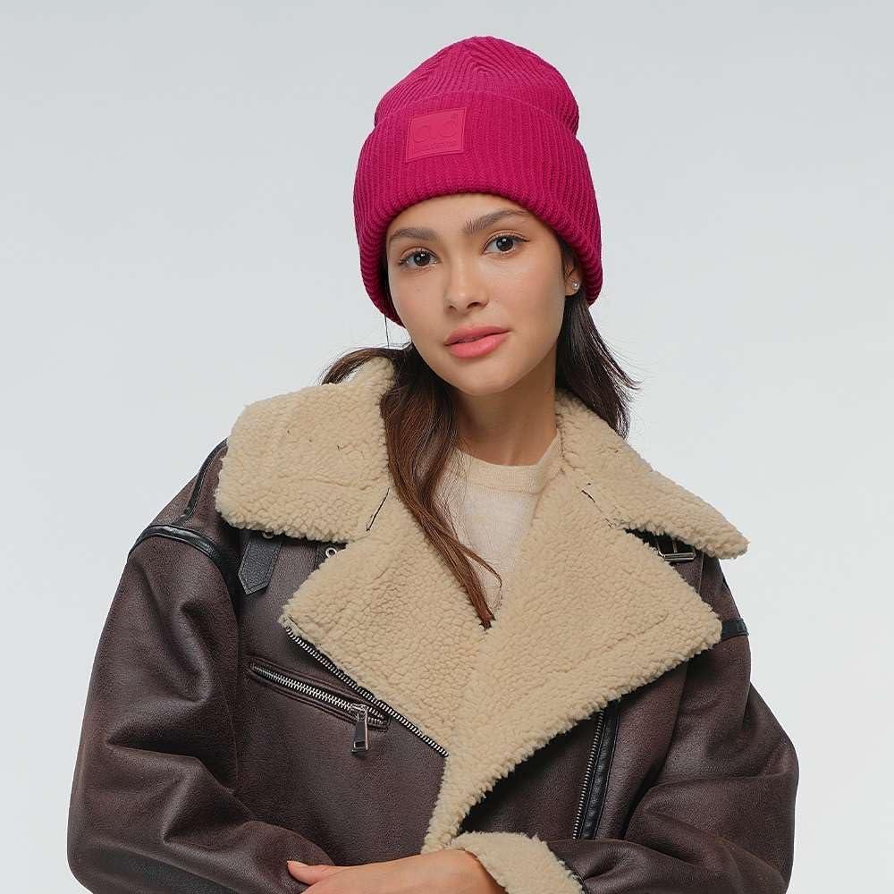 imageCC Unisex Winter Thick Knit Plain Cuff Skull Cap Beanie HatHot Pink