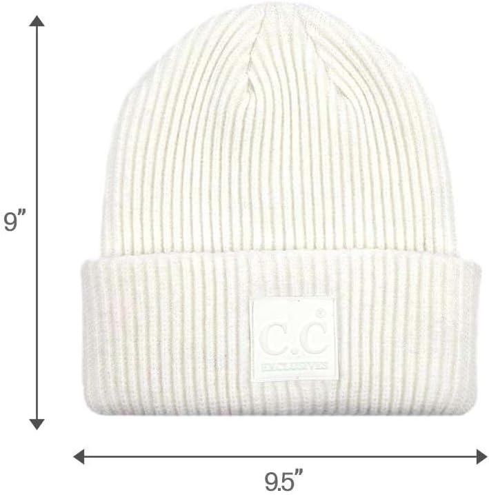 imageCC Unisex Winter Thick Knit Plain Cuff Skull Cap Beanie HatIvory