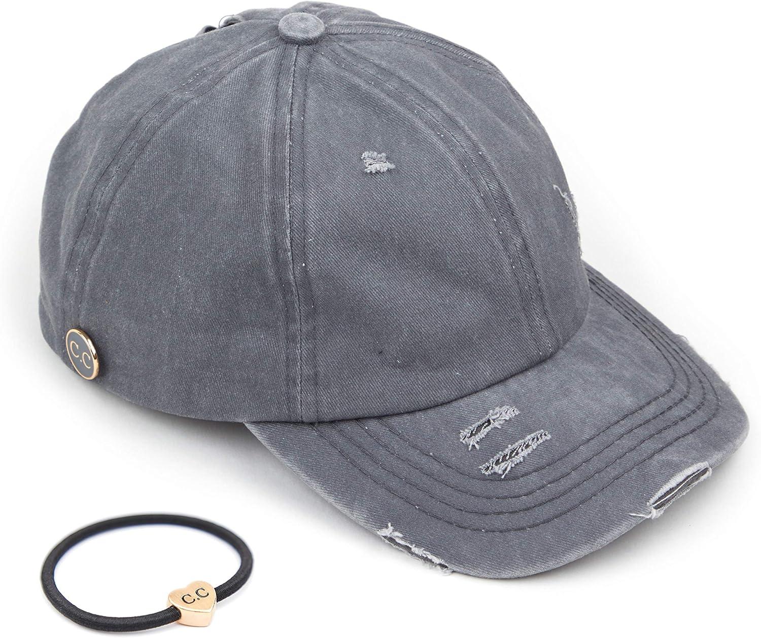 imageCC Washed Denim CrissCross Ponytail Cap Epoxy Button for face mask Face Mask not Included BT799Grey