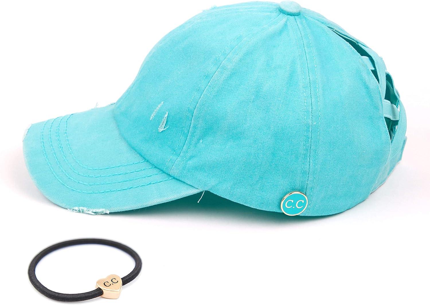 imageCC Washed Denim CrissCross Ponytail Cap Epoxy Button for face mask Face Mask not Included BT799Mint