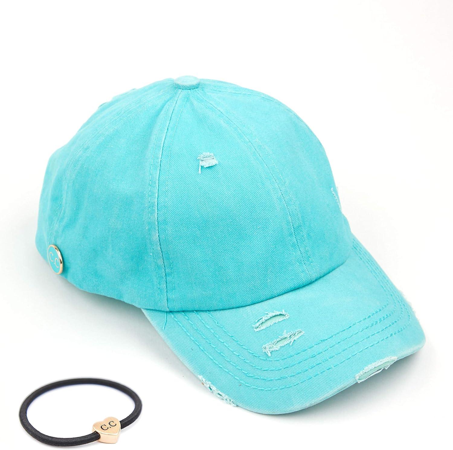 imageCC Washed Denim CrissCross Ponytail Cap Epoxy Button for face mask Face Mask not Included BT799Mint
