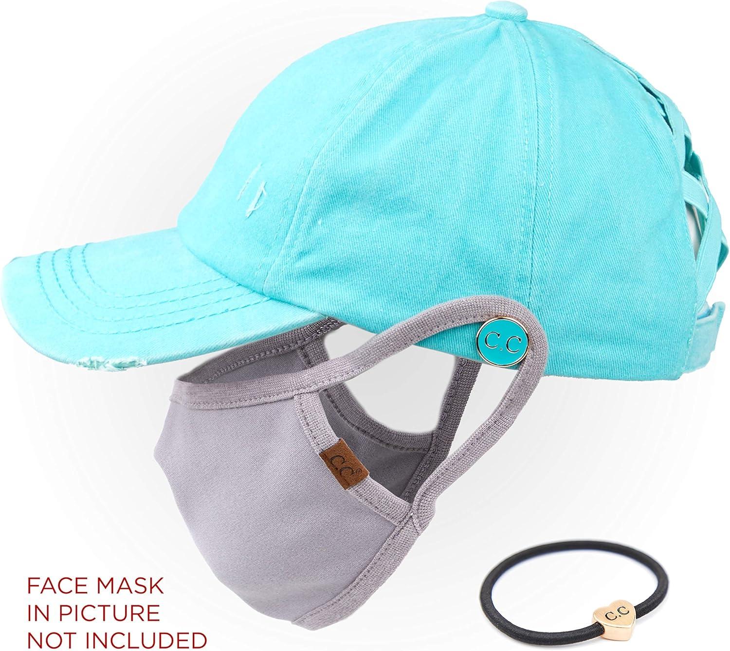 imageCC Washed Denim CrissCross Ponytail Cap Epoxy Button for face mask Face Mask not Included BT799Mint