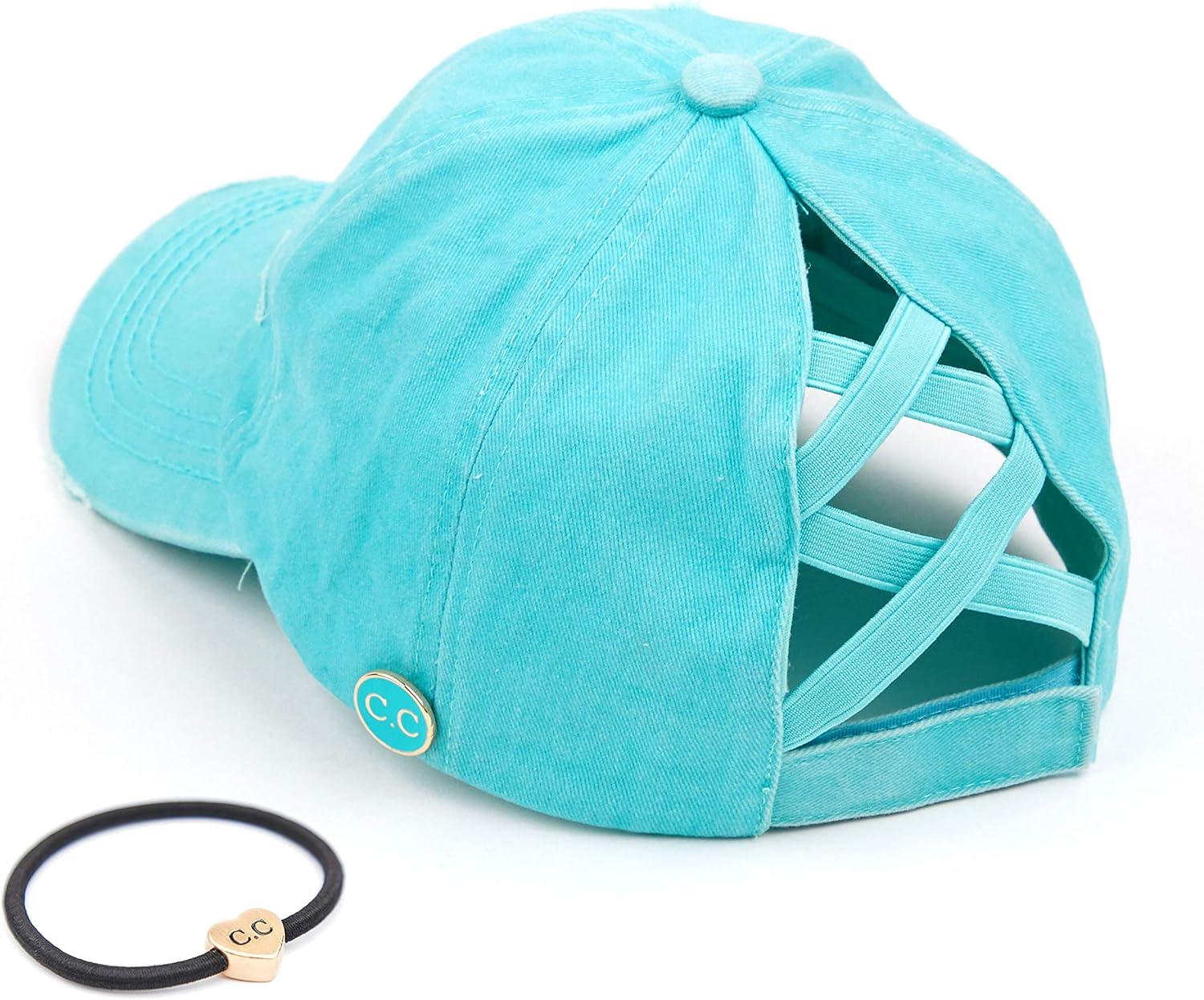 imageCC Washed Denim CrissCross Ponytail Cap Epoxy Button for face mask Face Mask not Included BT799Mint