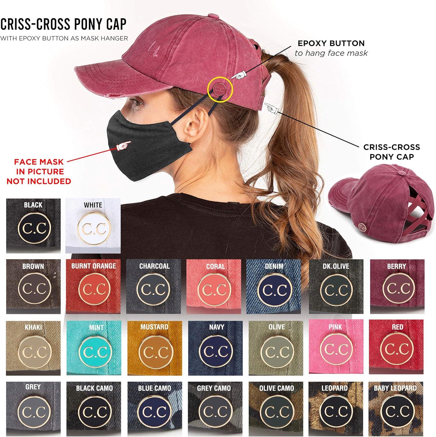 imageCC Washed Denim CrissCross Ponytail Cap Epoxy Button for face mask Face Mask not Included BT799Mint
