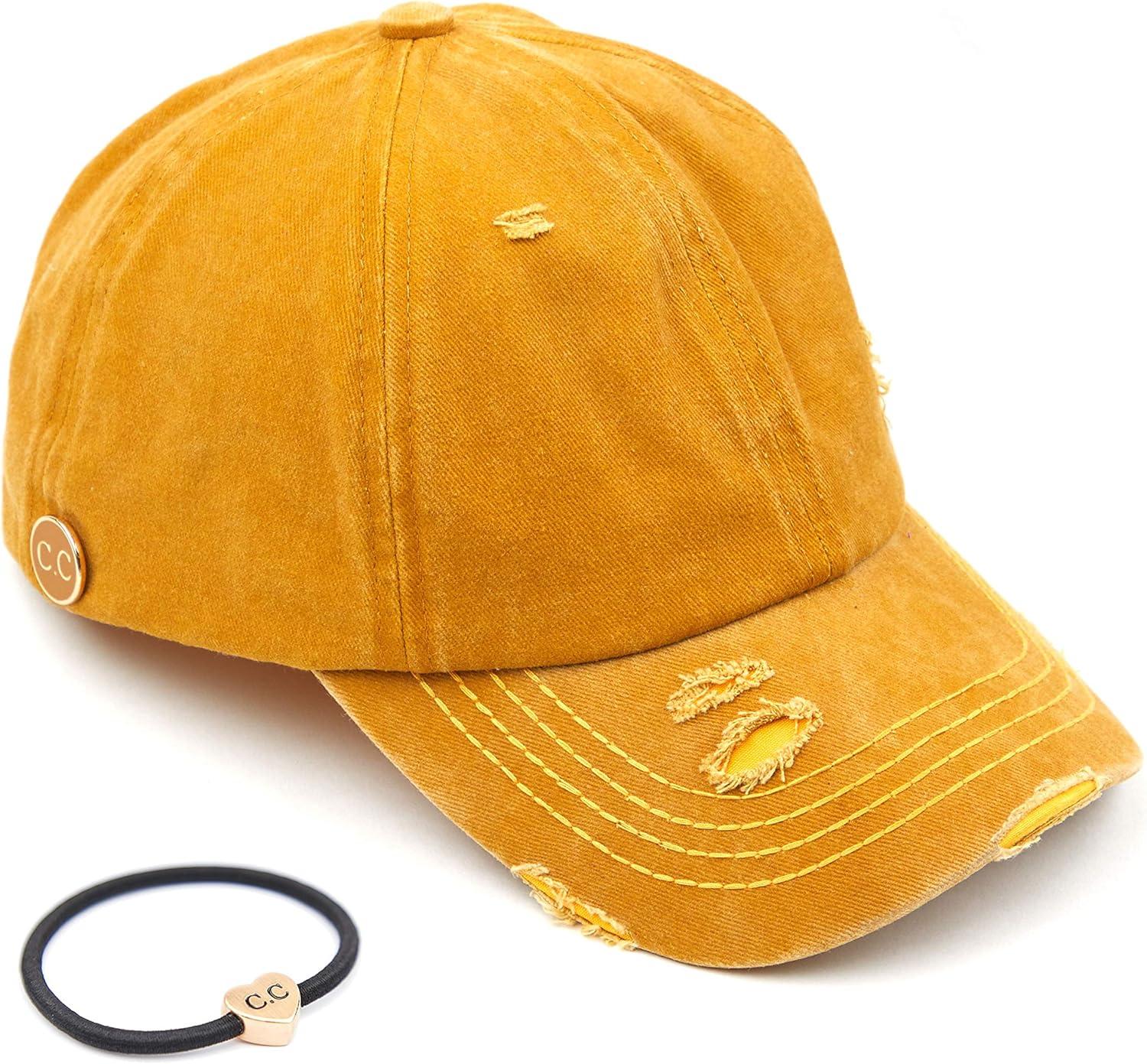 imageCC Washed Denim CrissCross Ponytail Cap Epoxy Button for face mask Face Mask not Included BT799Mustard