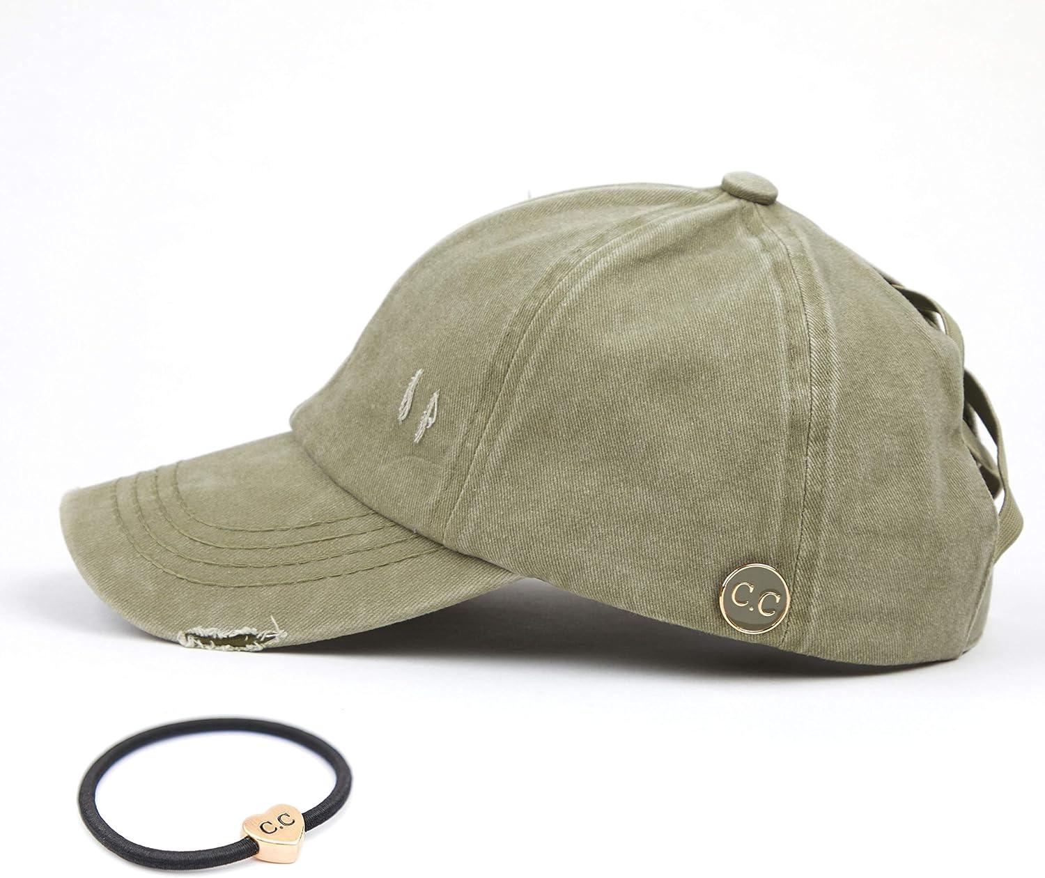 imageCC Washed Denim CrissCross Ponytail Cap Epoxy Button for face mask Face Mask not Included BT799Olive