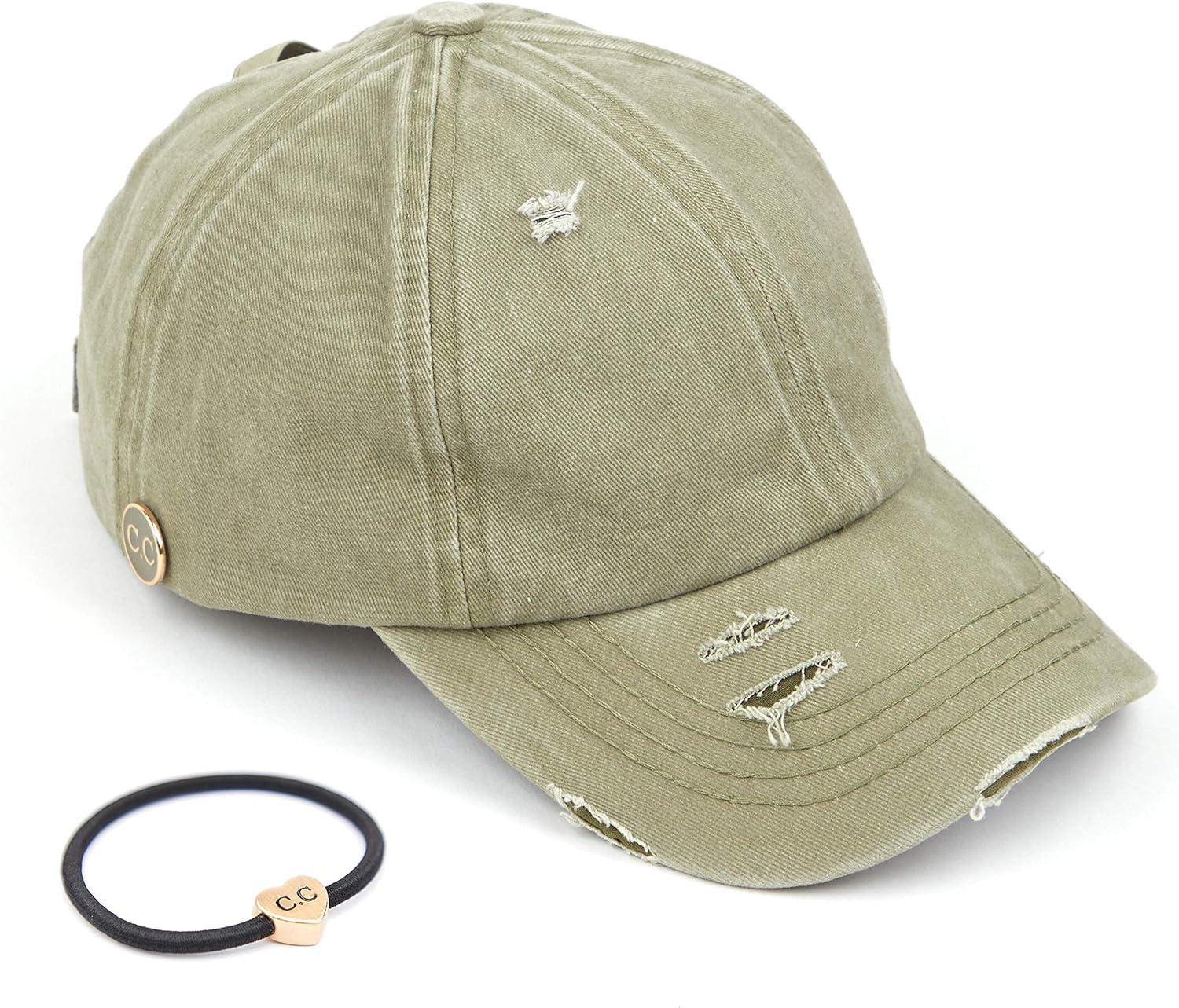 imageCC Washed Denim CrissCross Ponytail Cap Epoxy Button for face mask Face Mask not Included BT799Olive