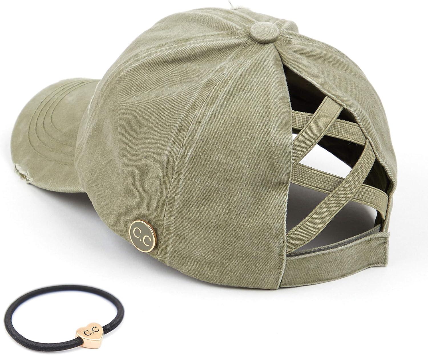 imageCC Washed Denim CrissCross Ponytail Cap Epoxy Button for face mask Face Mask not Included BT799Olive