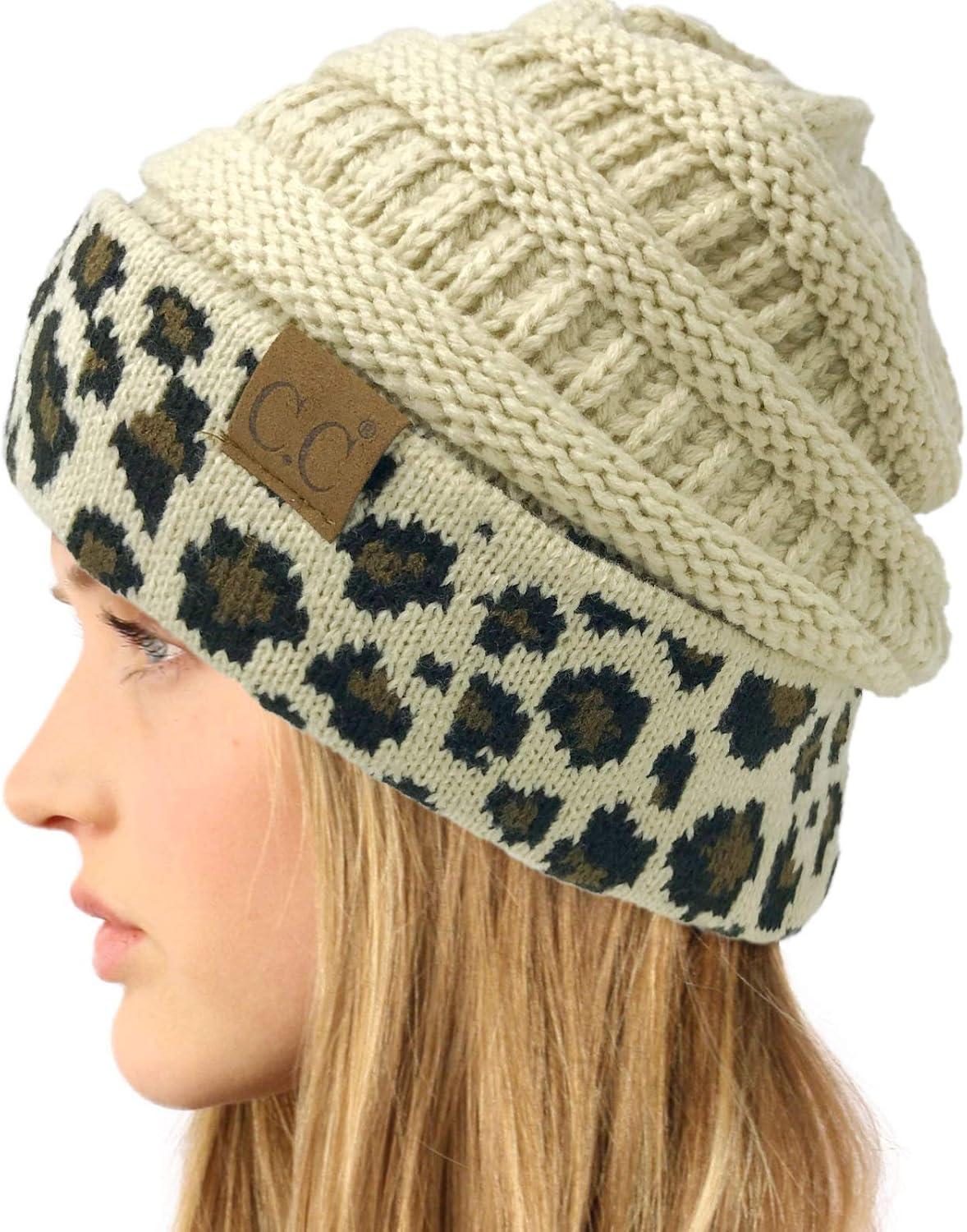 imageCC Winter Fall Trendy Chunky Stretchy Cable Knit Beanie HatLeopard Beige