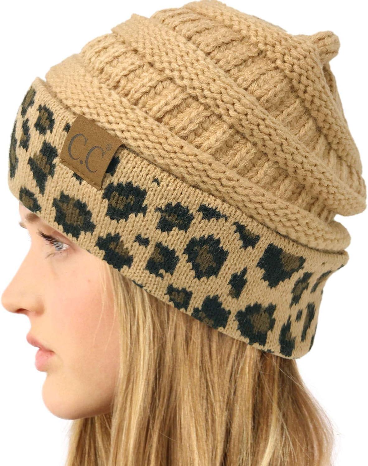 imageCC Winter Fall Trendy Chunky Stretchy Cable Knit Beanie HatLeopard Camel