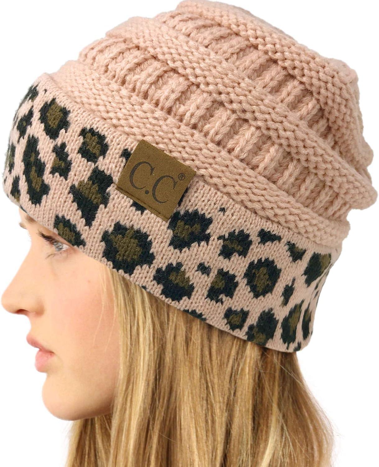 imageCC Winter Fall Trendy Chunky Stretchy Cable Knit Beanie HatLeopard Indi Pink