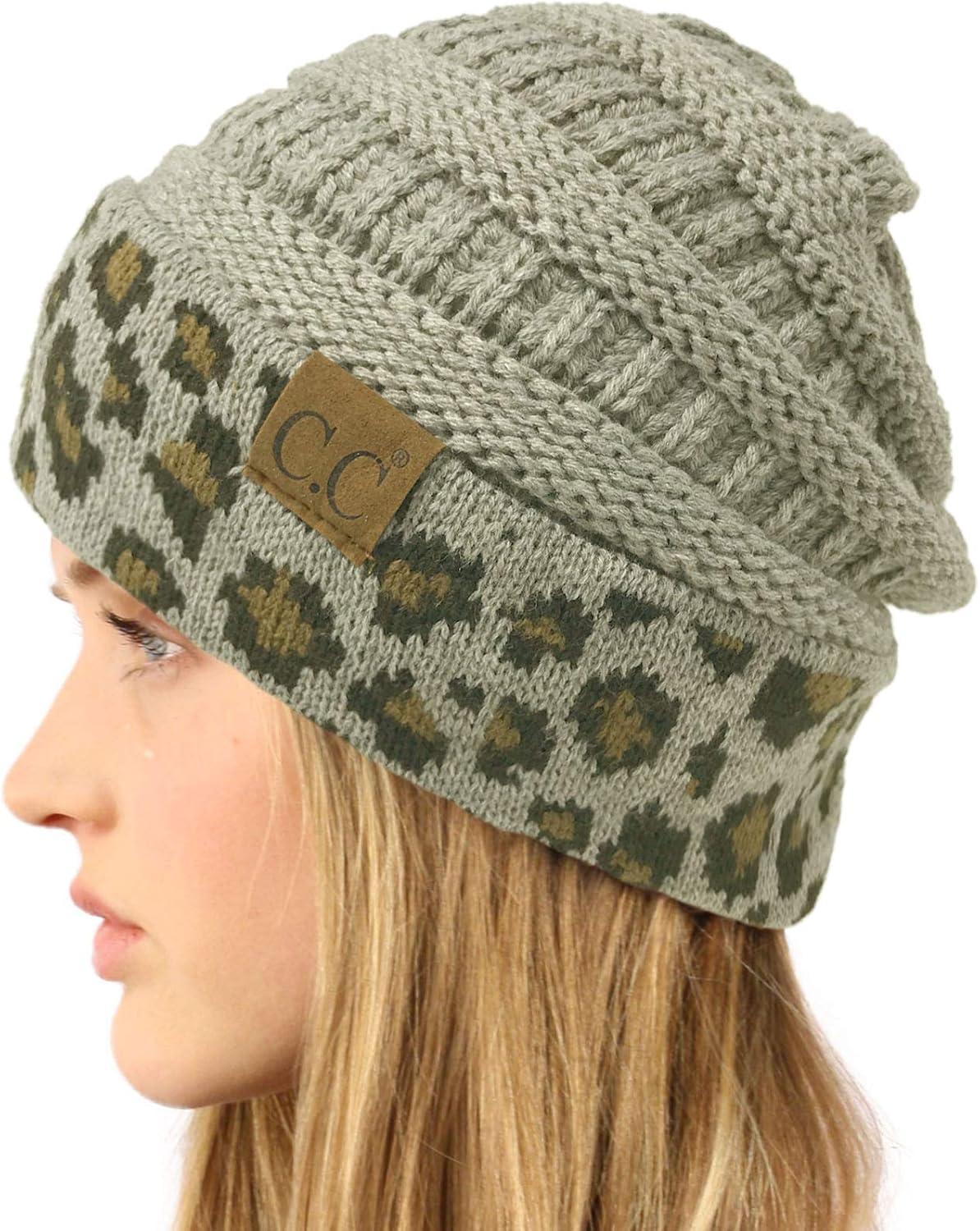 imageCC Winter Fall Trendy Chunky Stretchy Cable Knit Beanie HatLeopard Lt Melange Gray