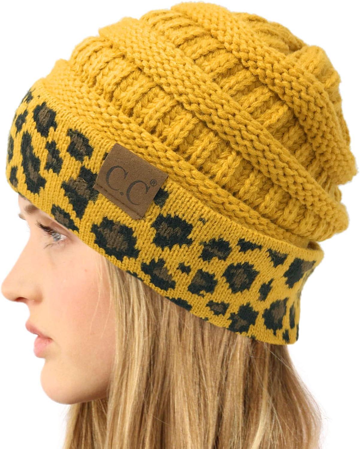 imageCC Winter Fall Trendy Chunky Stretchy Cable Knit Beanie HatLeopard Mustard