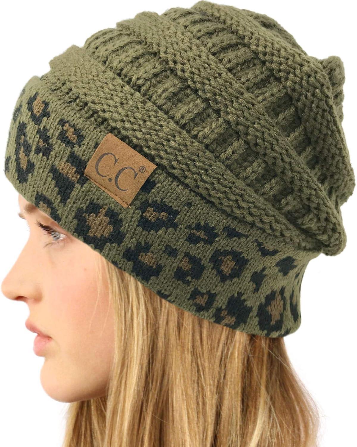imageCC Winter Fall Trendy Chunky Stretchy Cable Knit Beanie HatLeopard New Olive