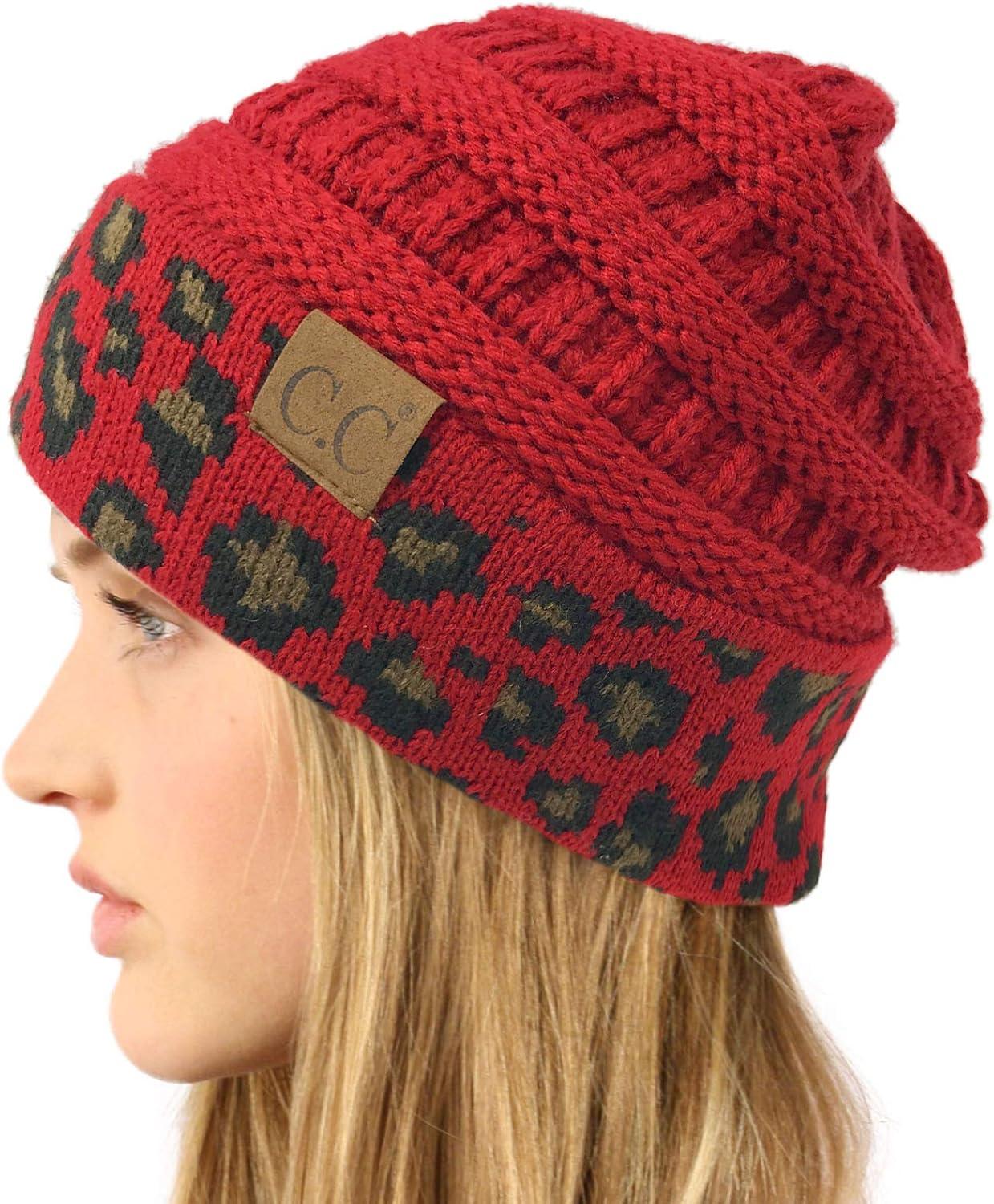 imageCC Winter Fall Trendy Chunky Stretchy Cable Knit Beanie HatLeopard Red