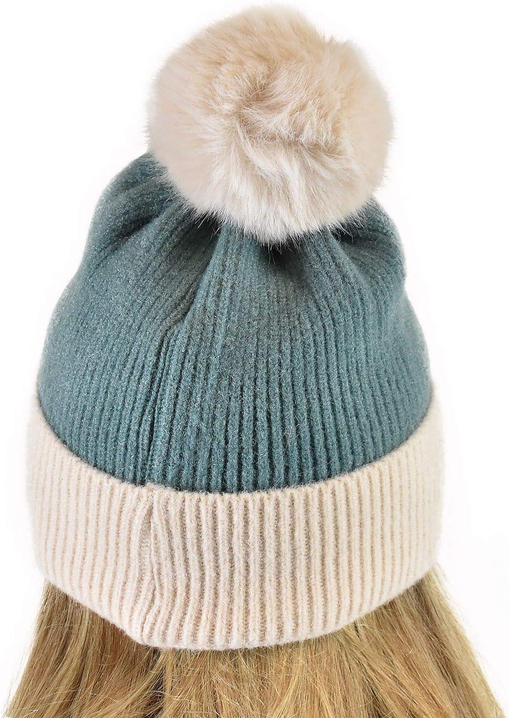 imageCC Winter Solid Dual Color Ribbed Knit Pom Cuff Beanie HatSteel Blue