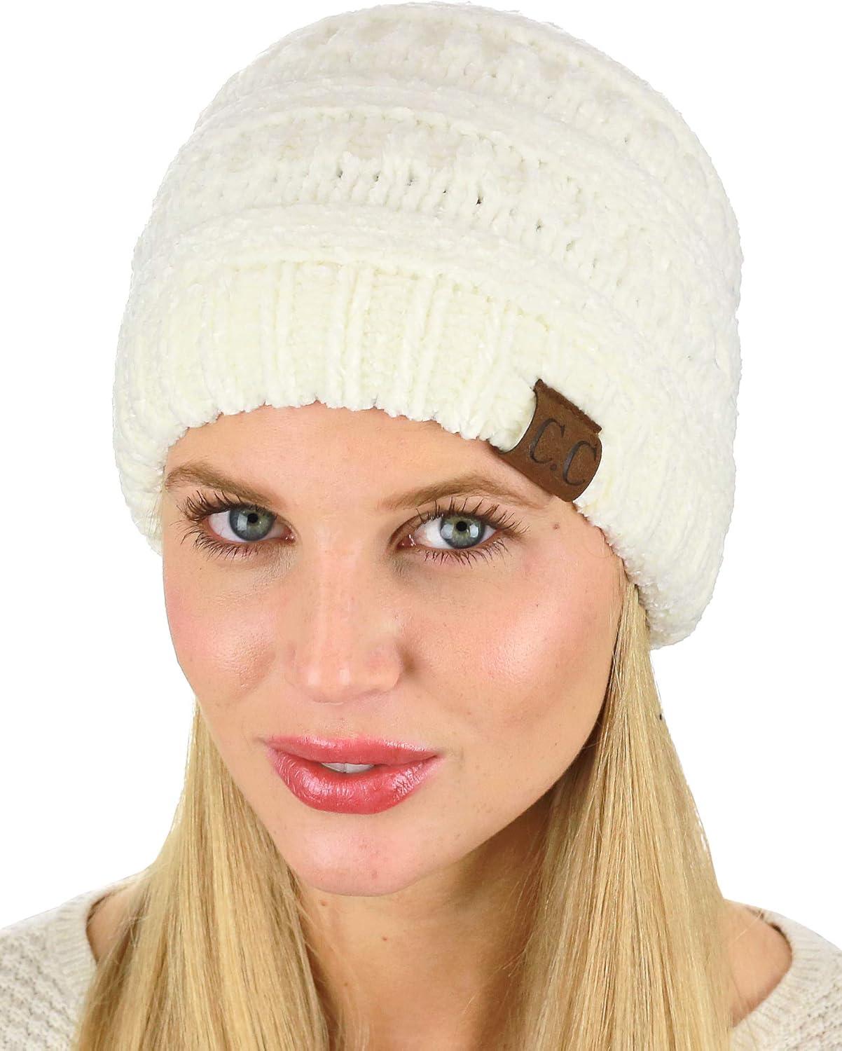 imageCC Womens Chenille Soft Warm Thick Knit Beanie Cap HatIvory
