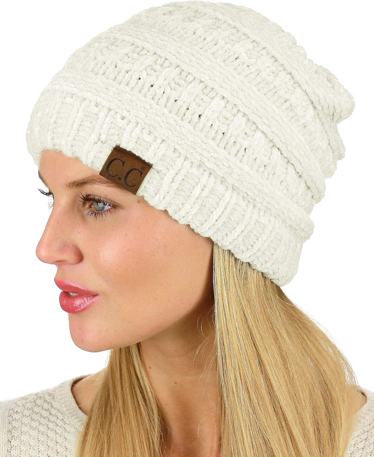 imageCC Womens Chenille Soft Warm Thick Knit Beanie Cap HatIvory
