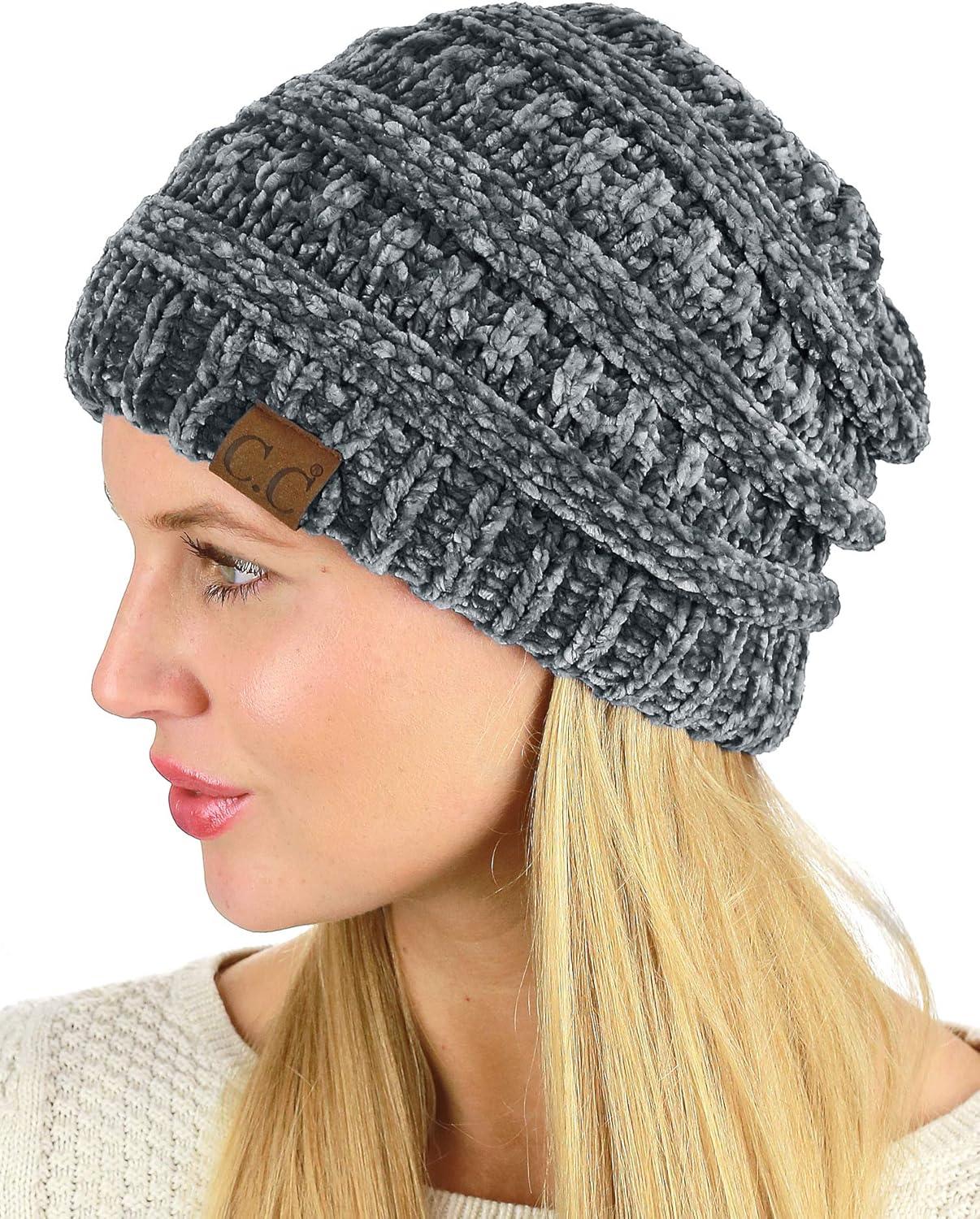 imageCC Womens Chenille Soft Warm Thick Knit Beanie Cap HatLight Mel Grey