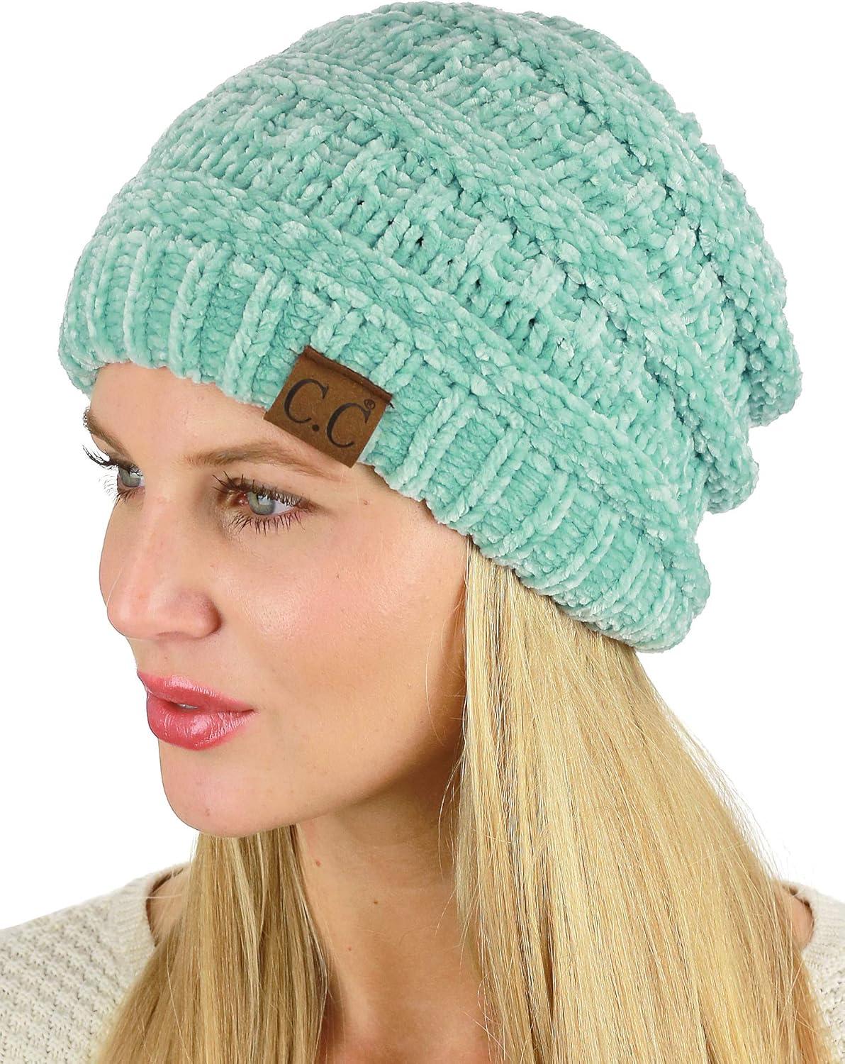 imageCC Womens Chenille Soft Warm Thick Knit Beanie Cap HatMint