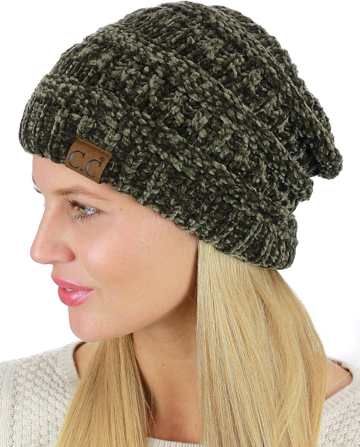 imageCC Womens Chenille Soft Warm Thick Knit Beanie Cap HatNew Olive