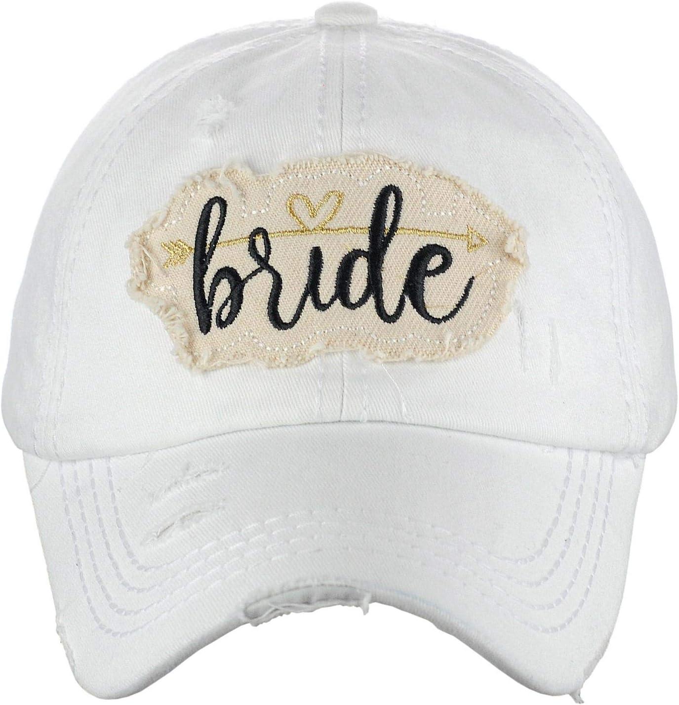 imageCC Womens Distressed Vintage Embroidered Patched Bridal Shower Baseball CapBrideWhite