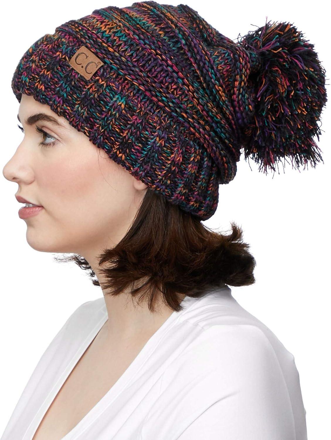 imageHatsandscarf CC Exclusives Unisex Oversized Slouchy Beanie with Pom HAT6242POM Black Multi Amazon