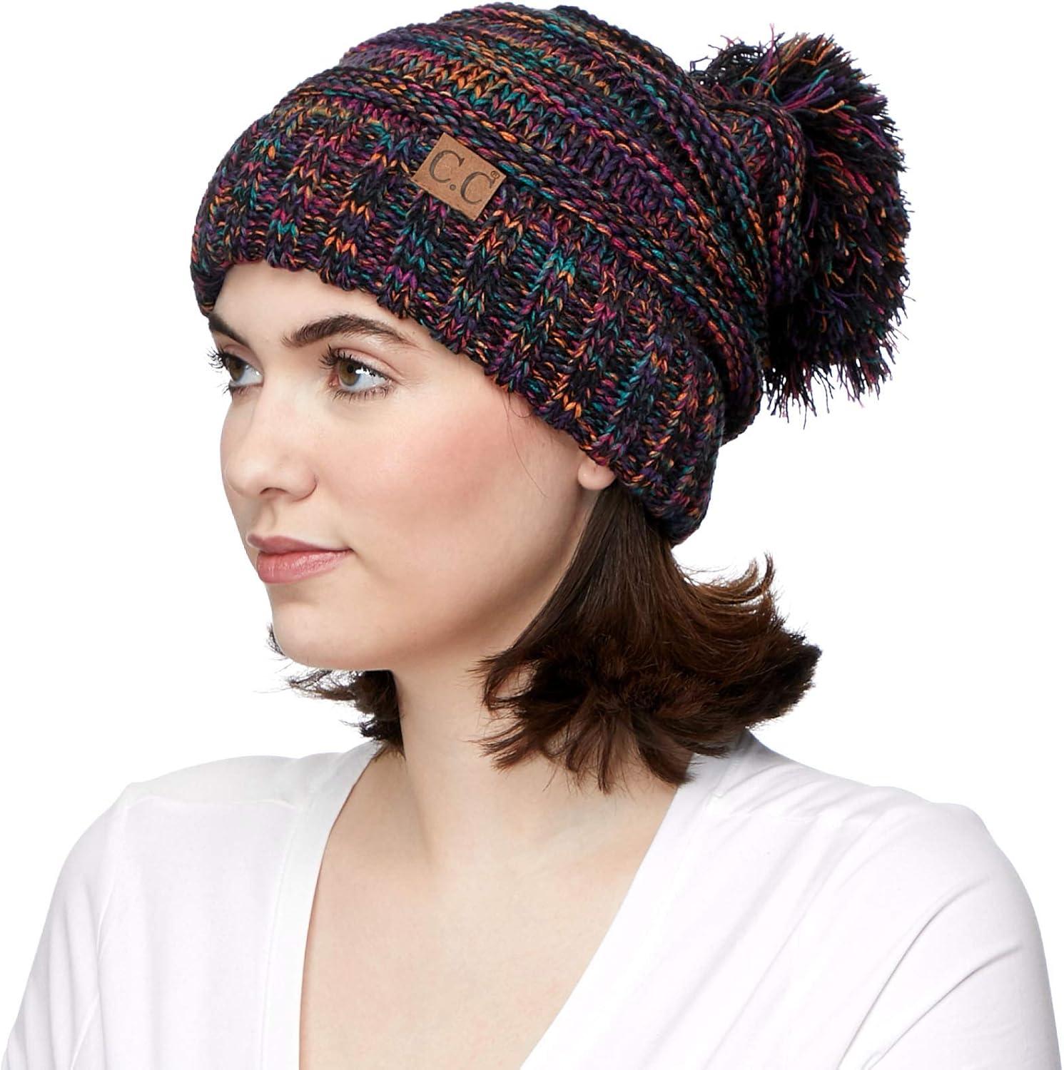 imageHatsandscarf CC Exclusives Unisex Oversized Slouchy Beanie with Pom HAT6242POM Black Multi Amazon
